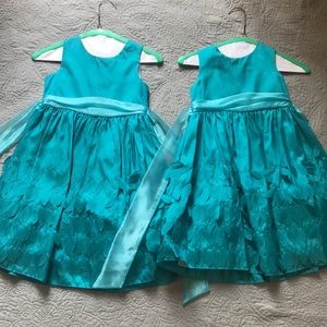 Rare Editions turquoise “feathered” dress size 6X